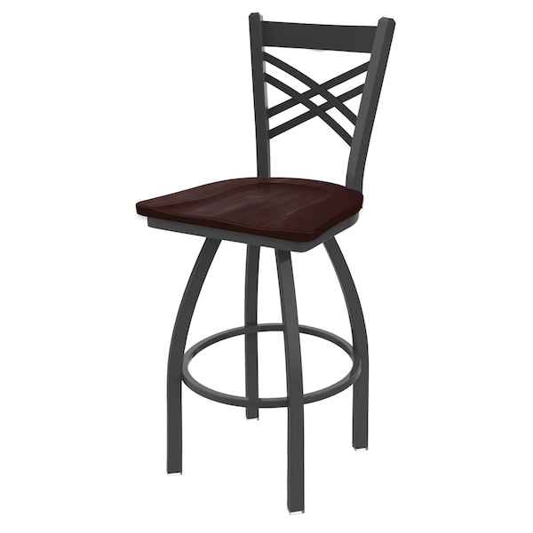 25" Swivel Counter Stool, Pewter Finish, Dark Cherry Maple Seat
